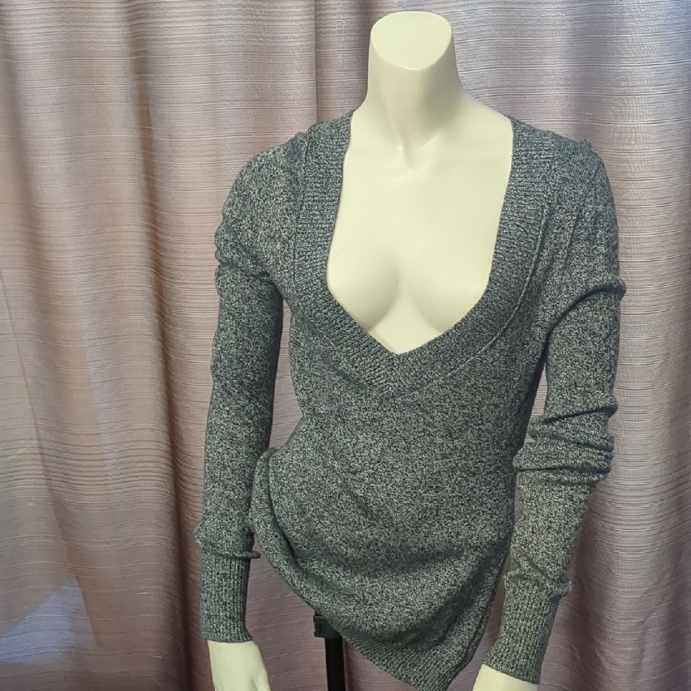 Express Heather Gray Deep V-Neck Sweater